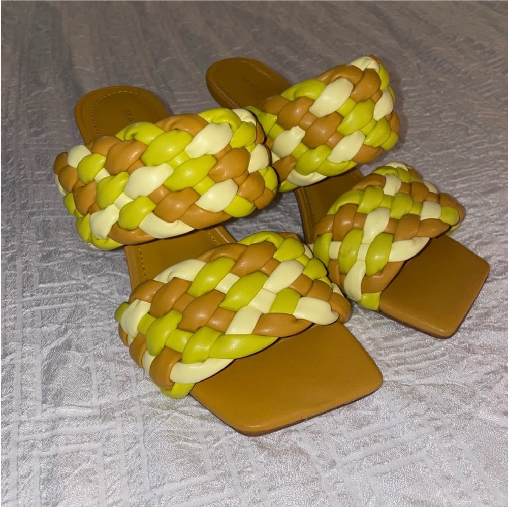NWT Marc Fisher Toree Yellow Puff Woven Square Toe Heeled Sandals 6.5 - Picture 3 of 9